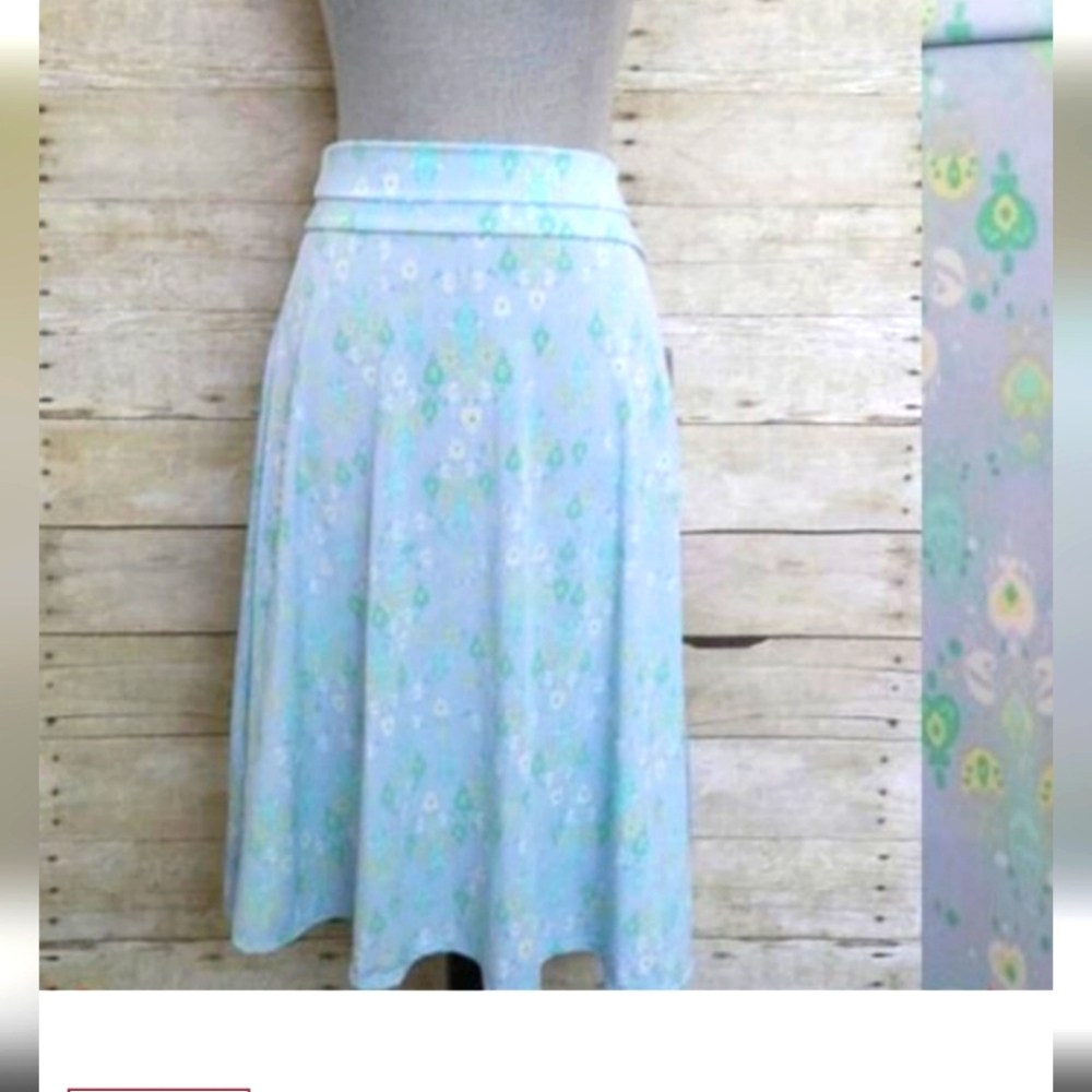 LuLaRoe Azure Skirt (or top) Large - White, Yellow, Mint & White on Baby Blue